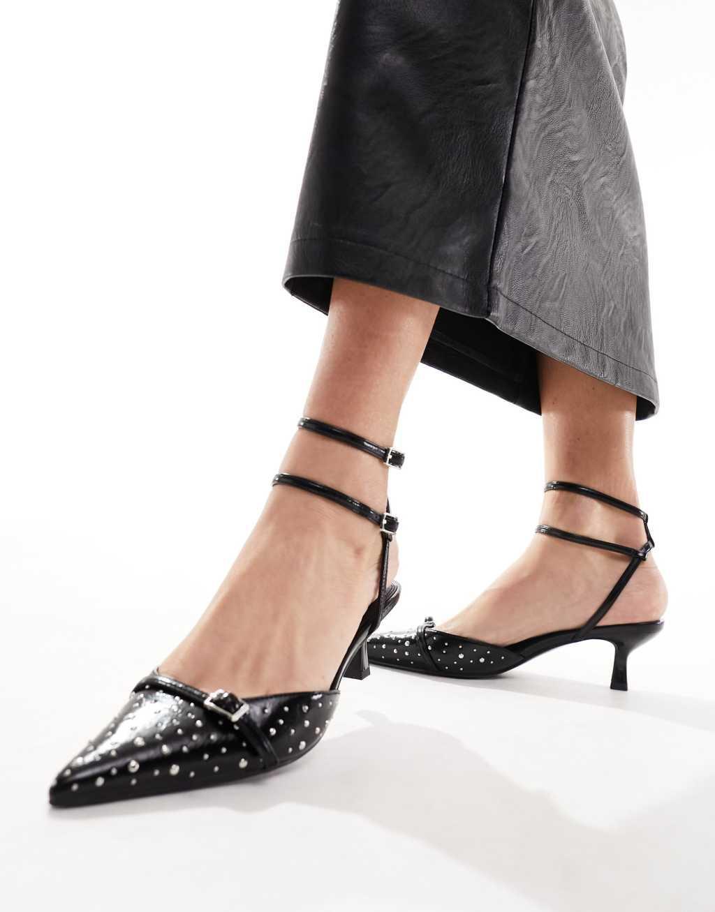 ASOS DESIGN Salsa studded slingback kitten heeled shoes Product Image