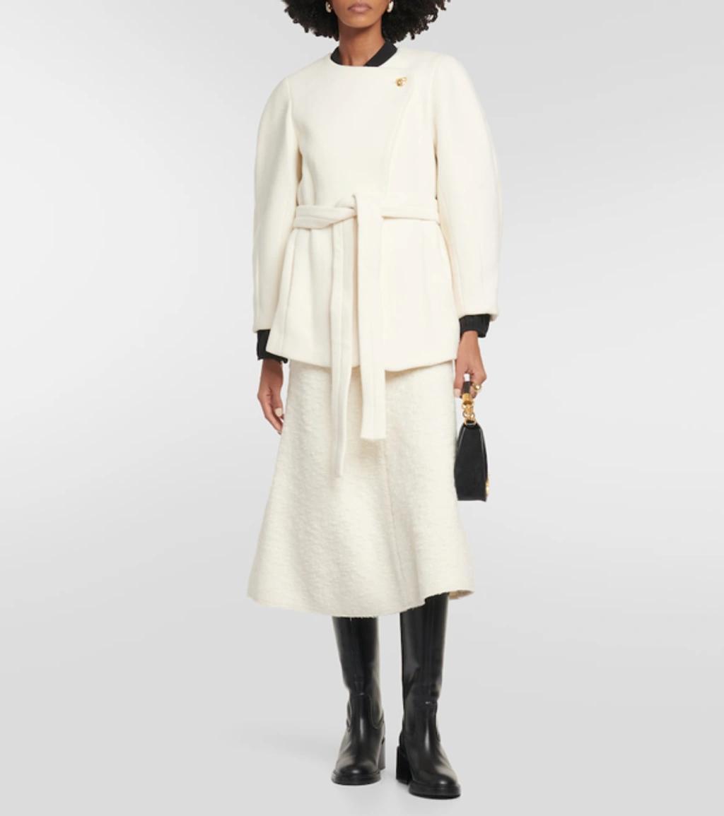 CHLOÉ Belted Wool-blend Coat In Eden White Product Image