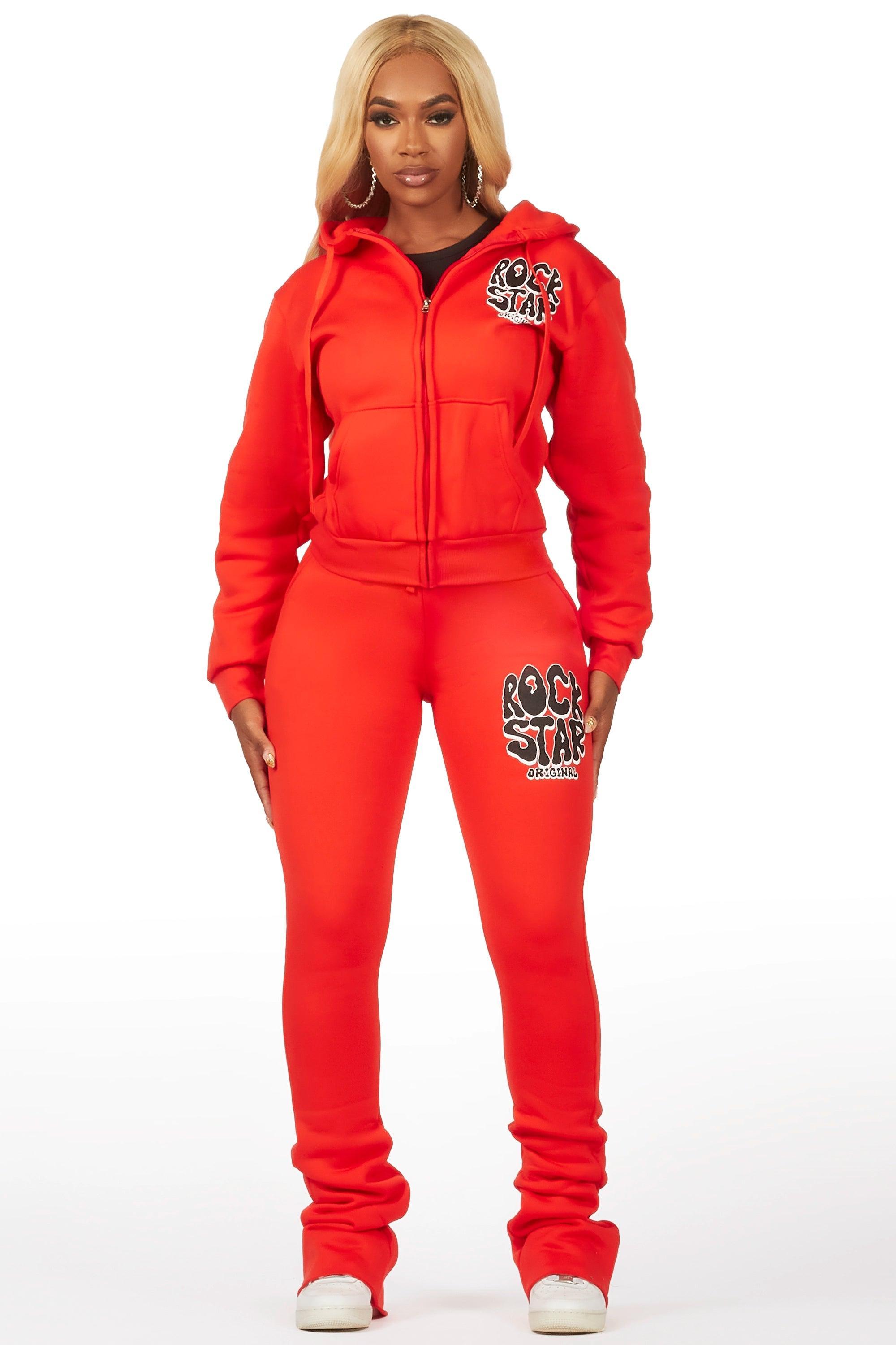 Teagan Bright Coral Zip Up Super Stacked Trackset Female Product Image