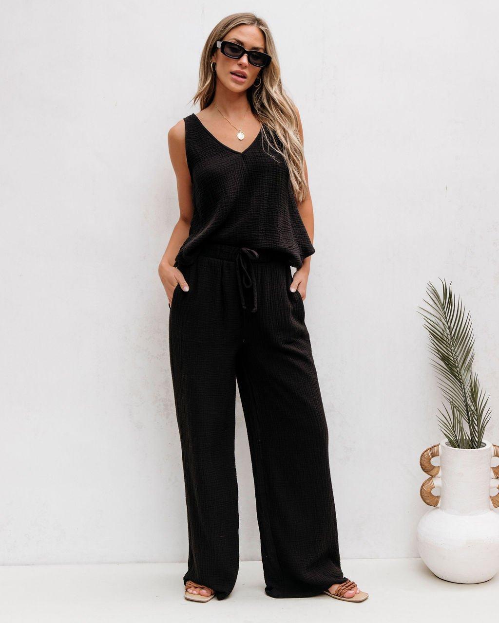 Black Linen Wide Leg Pants - FINAL SALE Product Image