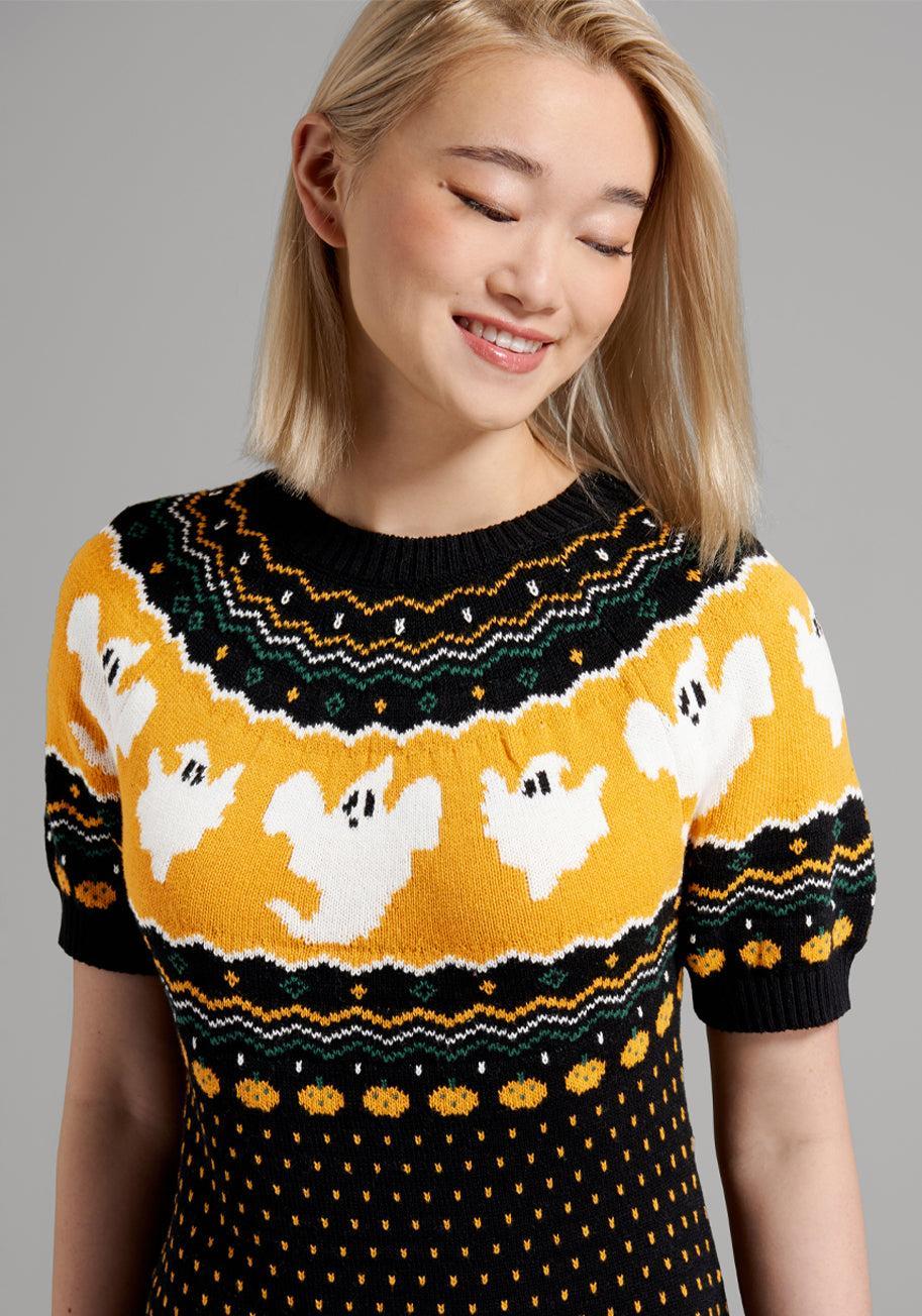 Jump Scare Short Sleeve Fair Isle Sweater Dress Product Image