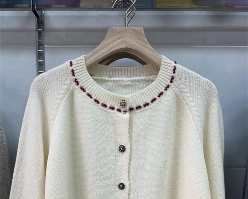 Round Neck Stitching Button Up Cardigan Product Image