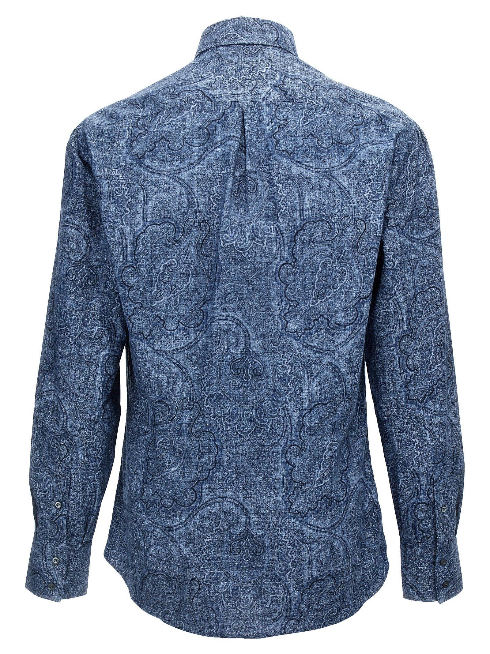 BRUNELLO CUCINELLI Paisley Patterned Button-down Collar Shirt In Blue Product Image