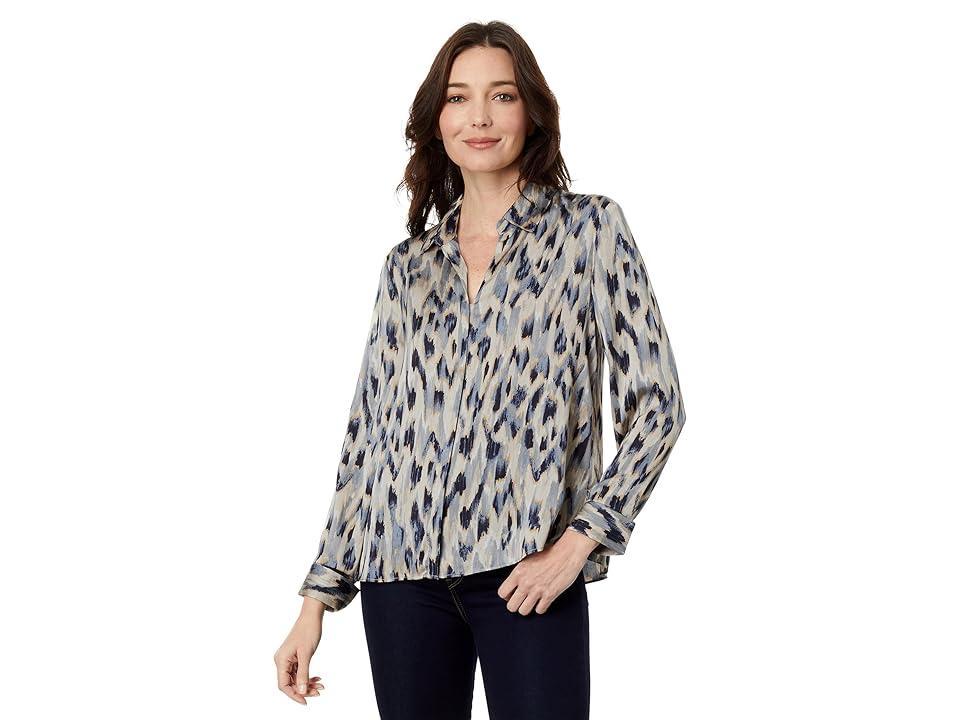 NIC+ZOE Petite Misty Ikat Shirt (Grey Multi) Women's Clothing Product Image