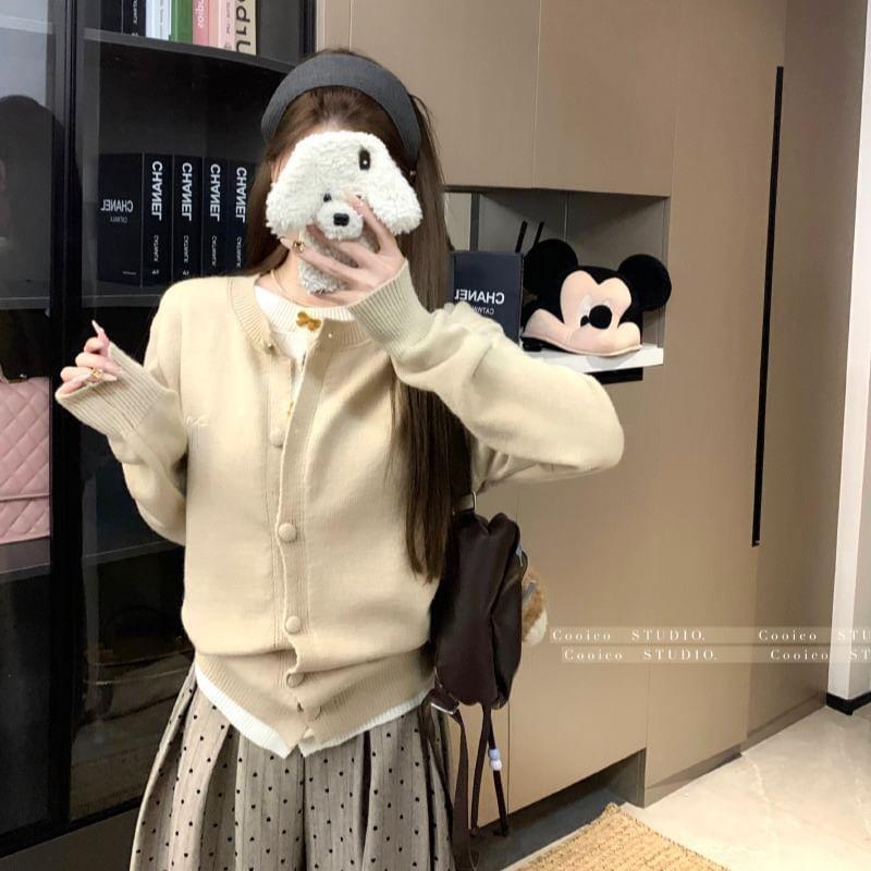 Round Neck Bow Mock Two Piece Sweater Product Image