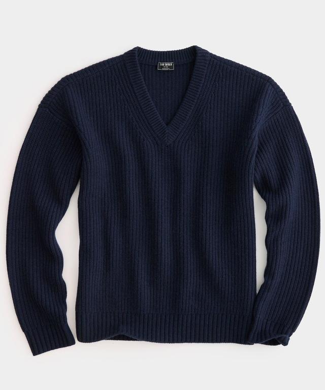 Ribbed Cashmere V-Neck in Navy Product Image