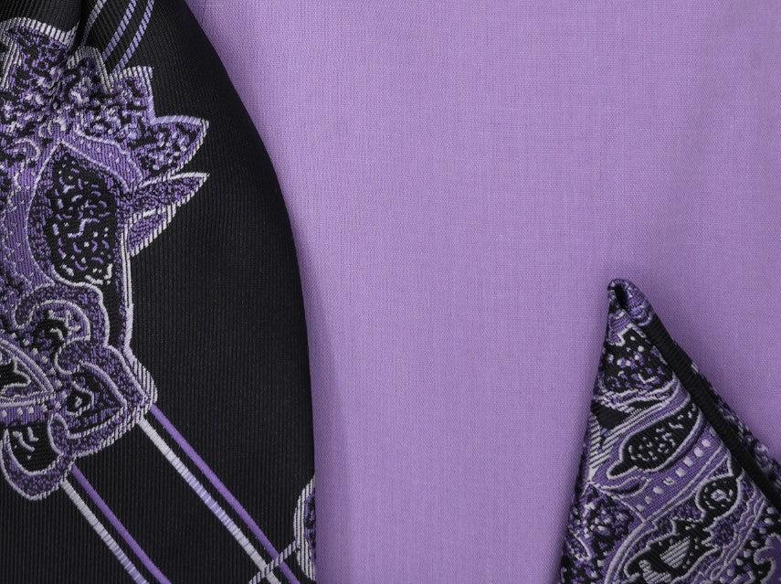 Lavender French Cuff Dress Shirt Set with Tie and Handkerchief Product Image