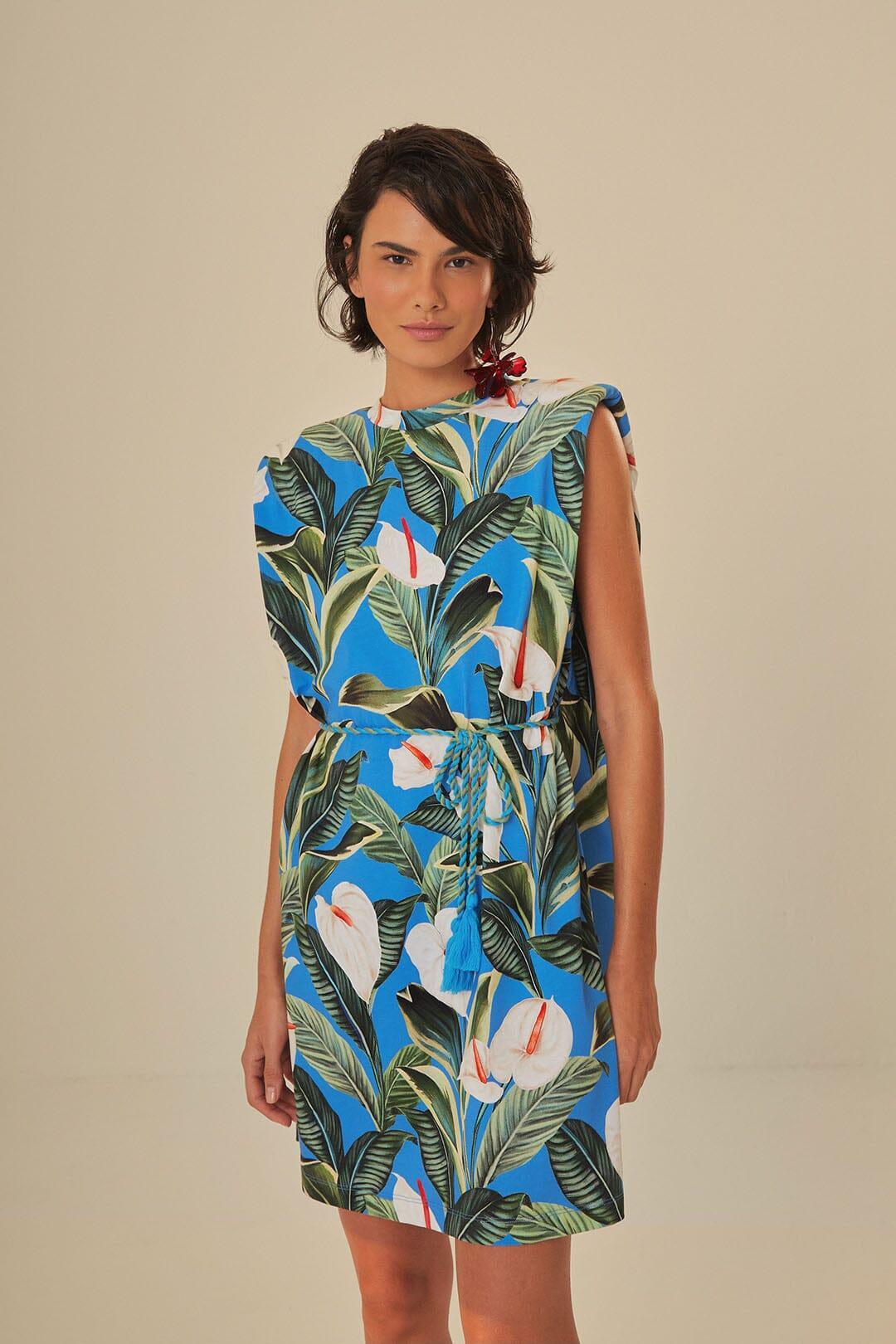 Blue Anthurium Garden Organic Cotton Mini T-Shirt Dress Product Image