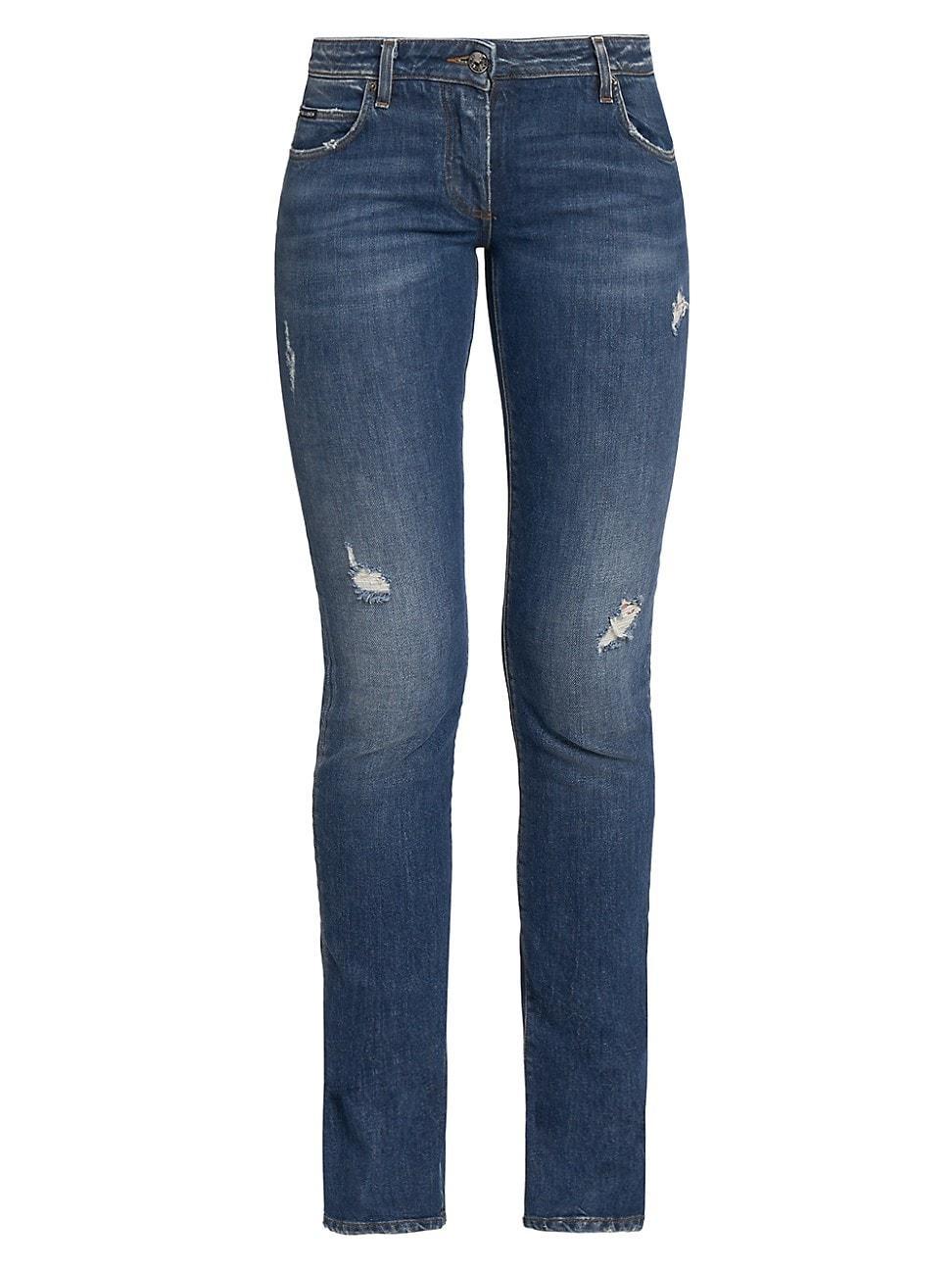 Womens Mid-Rise Distressed Stretch Boot-Cut Jeans product image