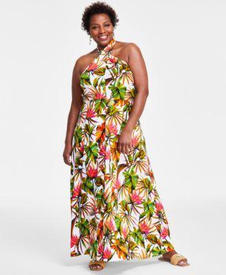 Plus Size Linen-Blend Halter Maxi Dress, Created for Macy's Product Image