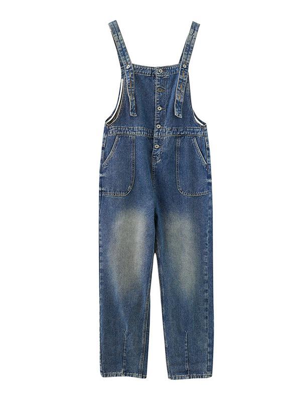 Artistic Retro Loose Solid Color Denim Overalls Product Image