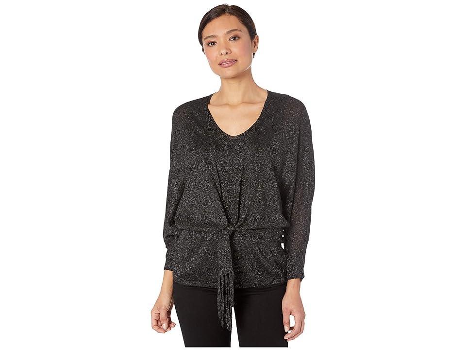 NIC+ZOE Gleaming Tie Cardigan Onyx) Women's Clothing Product Image