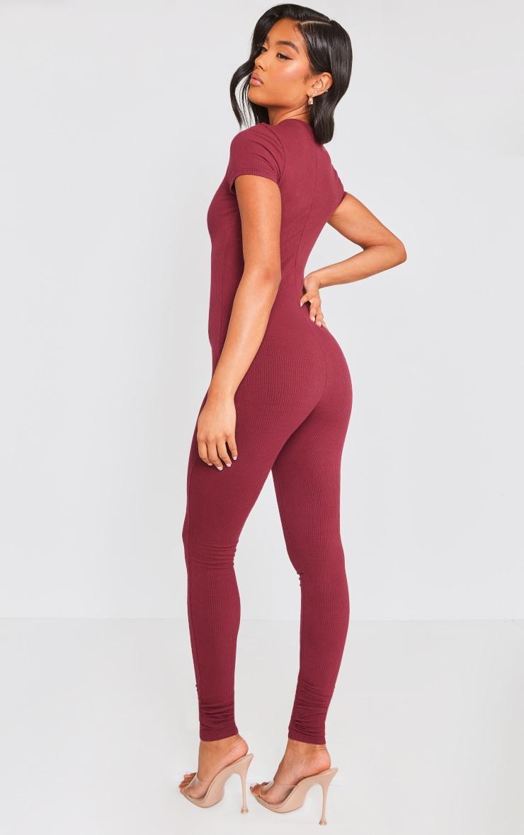 Burgundy Rib Short Sleeve Jumpsuit Product Image