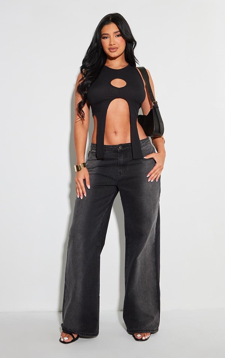 Shape Black Ribbed Cut Out Detail Crop Top Product Image