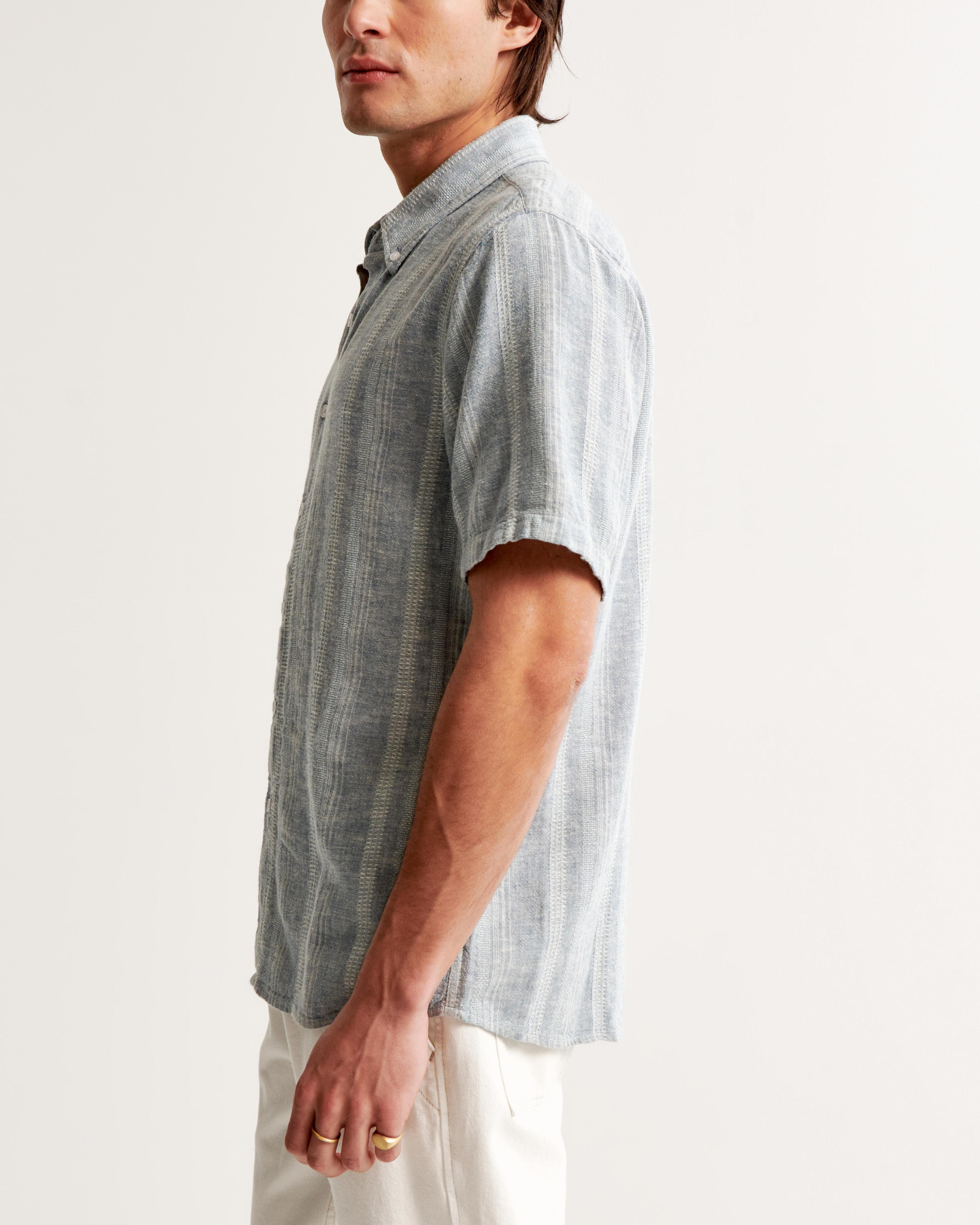 Short-Sleeve Summer Linen-Blend Button-Up Shirt Product Image