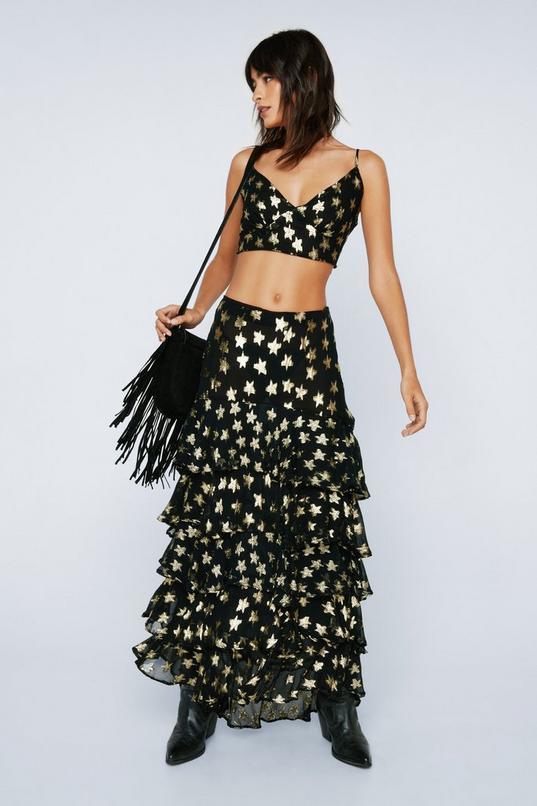 Metallic Star Ruffle Maxi Skirt Product Image