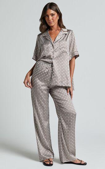 Rosetti Pants - Mid Waisted Elastic Waist Relaxed Pants in Tessara Geometric Print Product Image