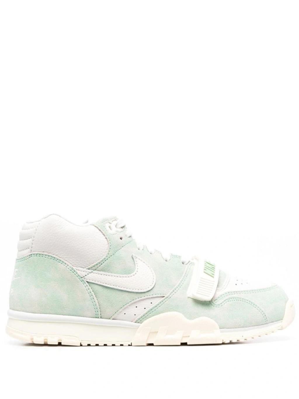 Air Trainer 1 Buckled-strap Suede And Leather Mid-top Trainers In Green Product Image