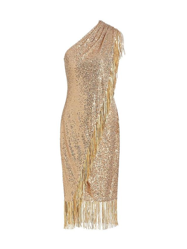 Womens Fringe-Trim Sequined Cocktail Dress Product Image