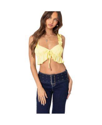 Edikted Womens Tie front ruffled top Product Image