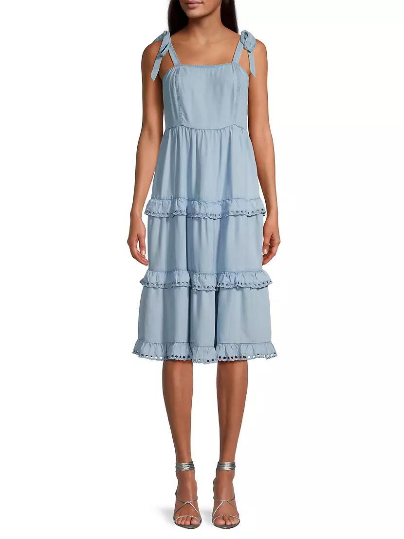 Denim Tie-Shoulder Midi-Dress Product Image