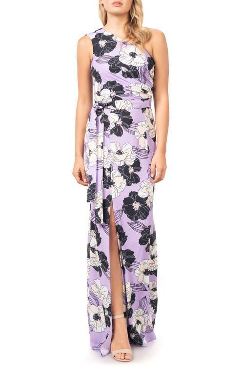 Dress the Population Bella Floral Print One-Shoulder Gown Product Image