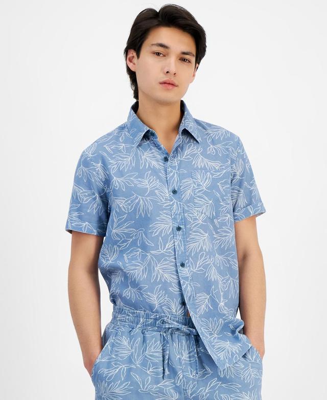 Men's Fabricio Linen Chambray Short Sleeve Button-Front Shirt Shirt, Created for Macy's  Product Image