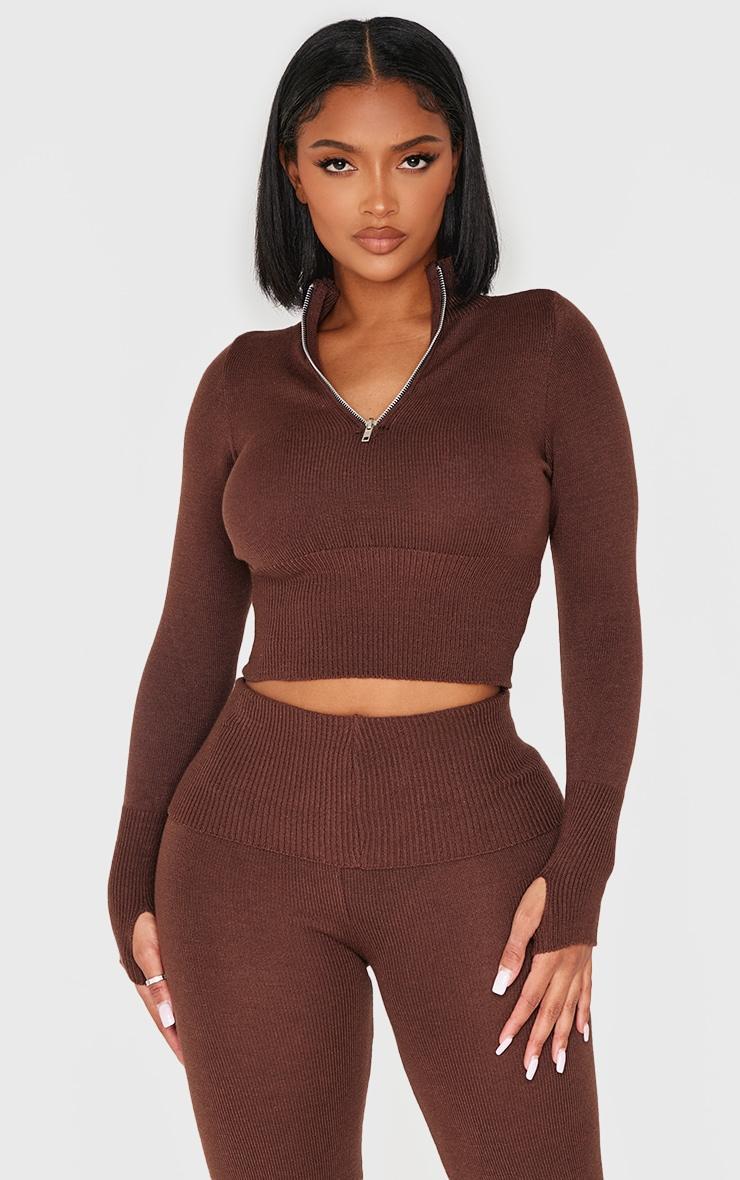 Shape Chocolate Knitted Half Zip Top product image