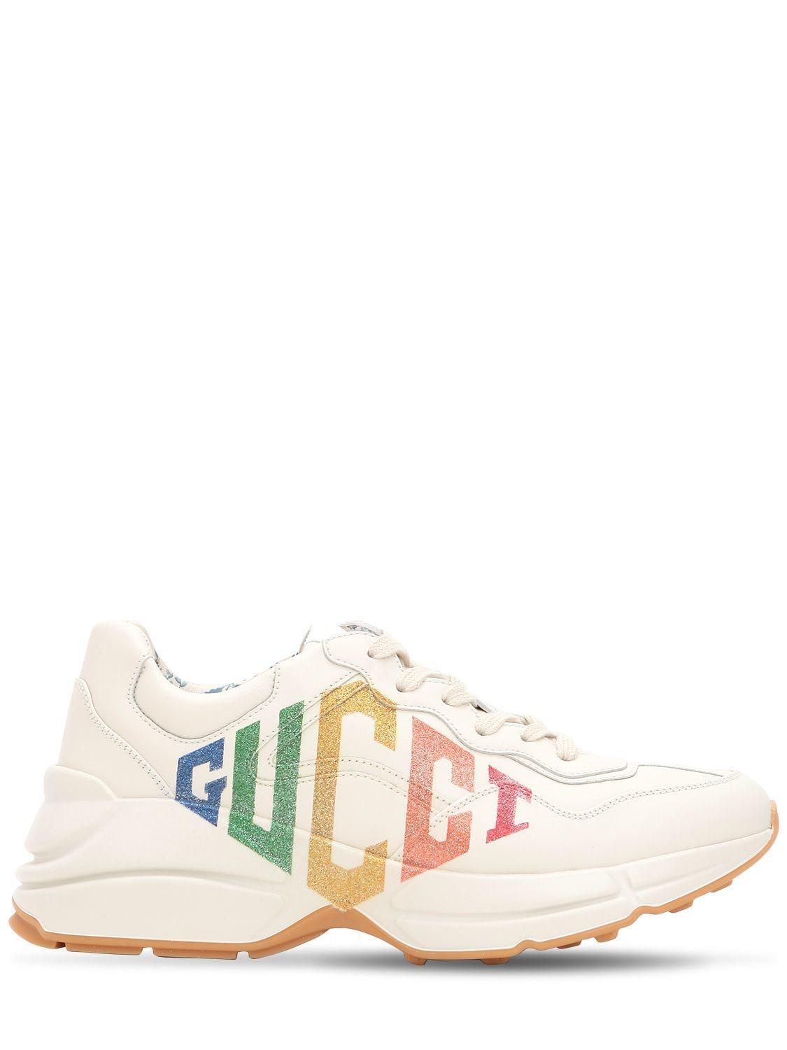 Rhyton Metallic Logo-print Leather Sneakers In Mystic White Product Image