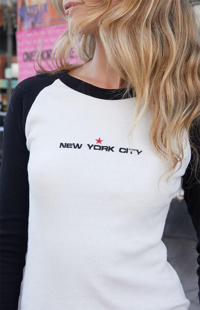 John Galt Women's NYC Long Sleeve Raglan T-Shirt in White/Black Product Image