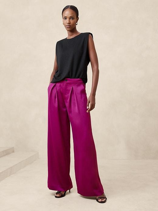 Satin Pleated Wide-Leg Pant Product Image