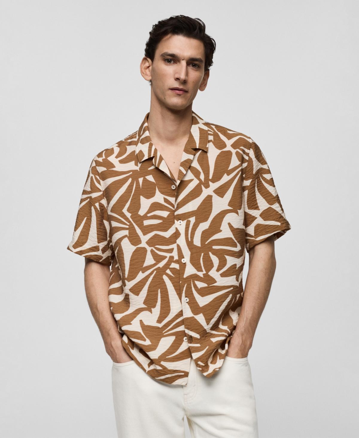 MANGO MAN - Regular-fit textured printed shirt medium brownMen Product Image