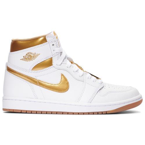 Jordan Womens Jordan AJ1 High Remastered - Womens Basketball Shoes White/Gold Product Image