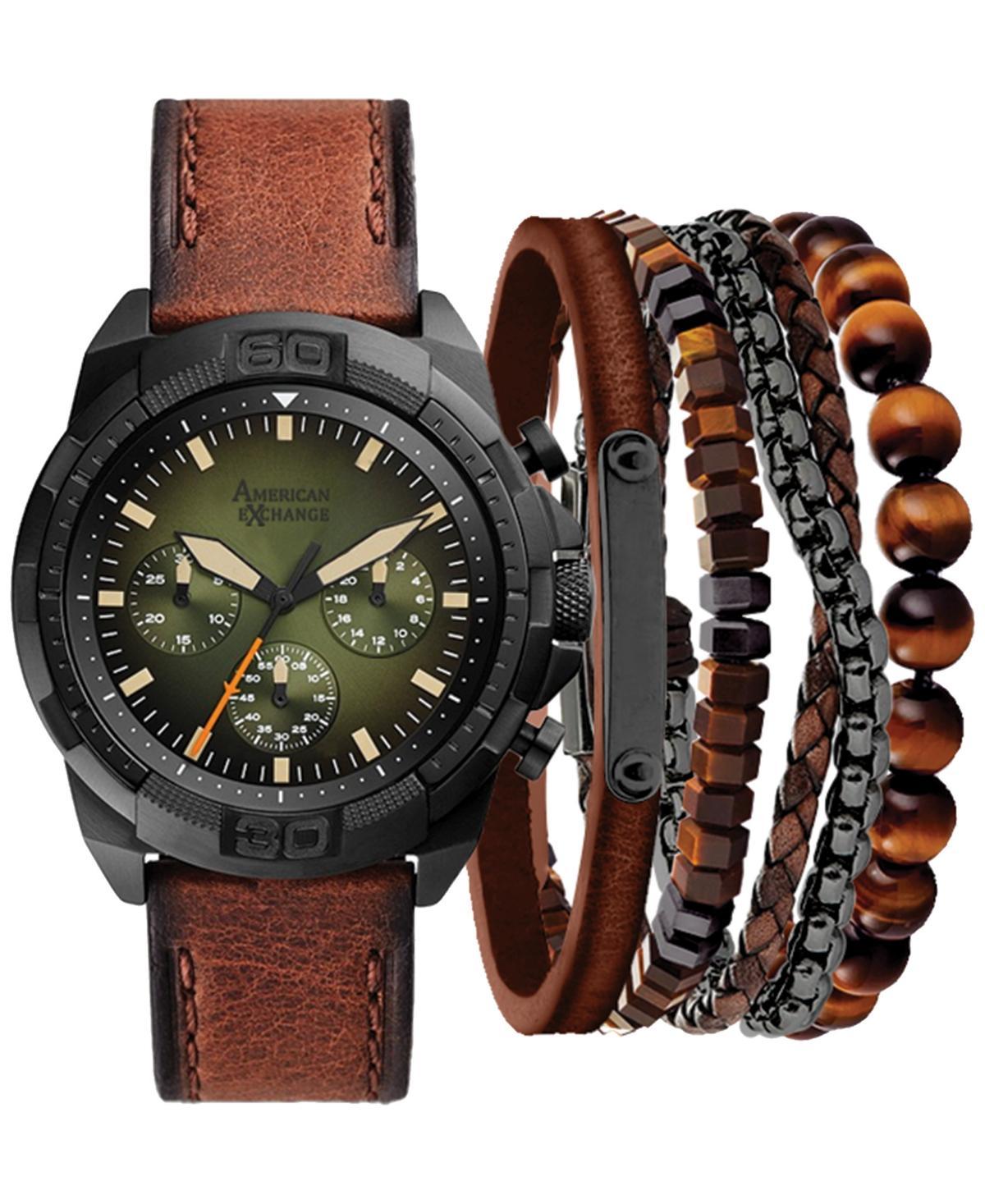 American Exchange Mens Analog 4-Piece Watch & Bracelet Set Brown Product Image