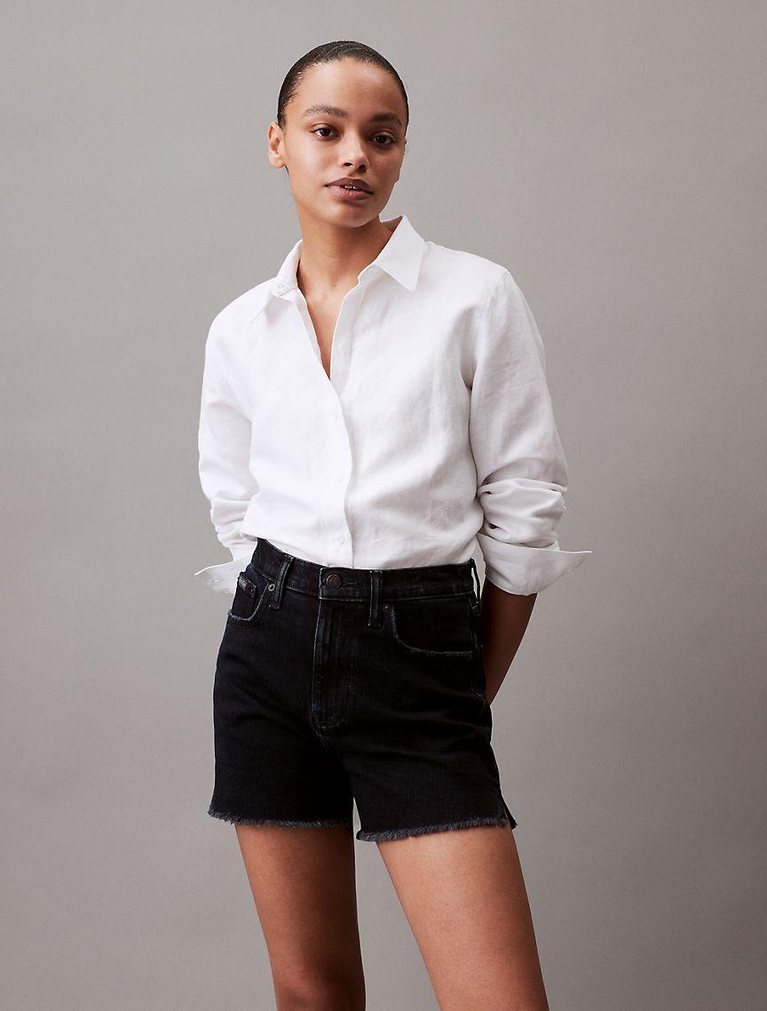 High Rise Midi Denim Shorts Product Image