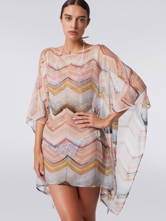 Short cover up kaftan in zigzag viscose blend with lurex Multicoloured | Missoni Product Image