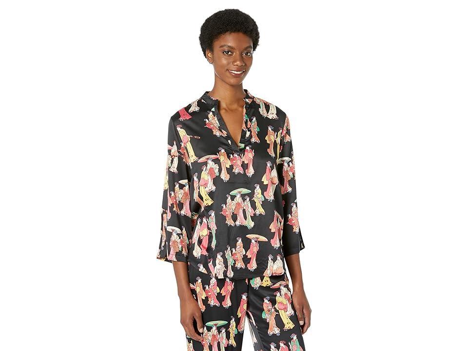 N by Natori Geisha Satin PJ Set (Black Multi) Women's Pajama Sets Product Image