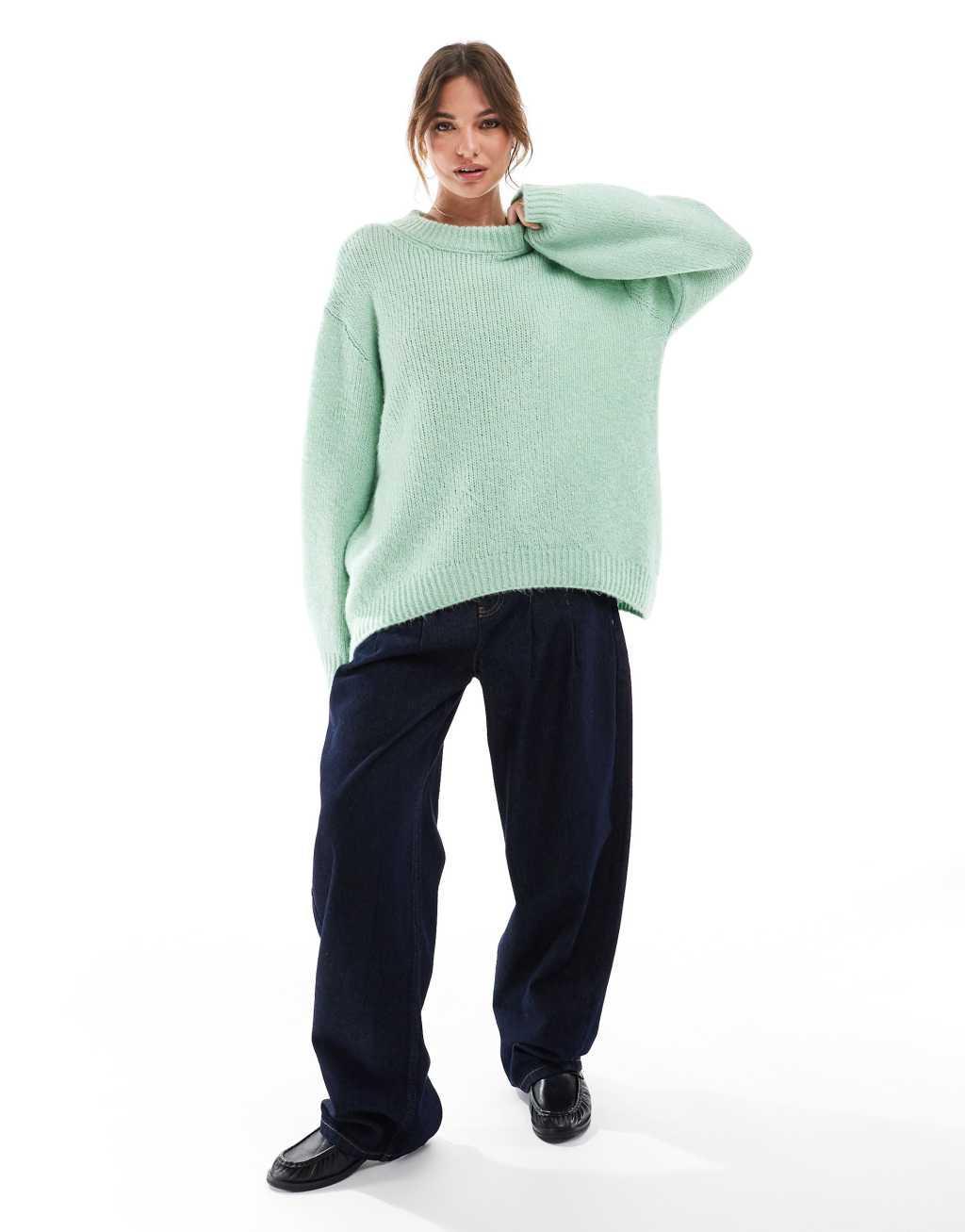 ASOS DESIGN oversized crew neck sweater in sage green Product Image