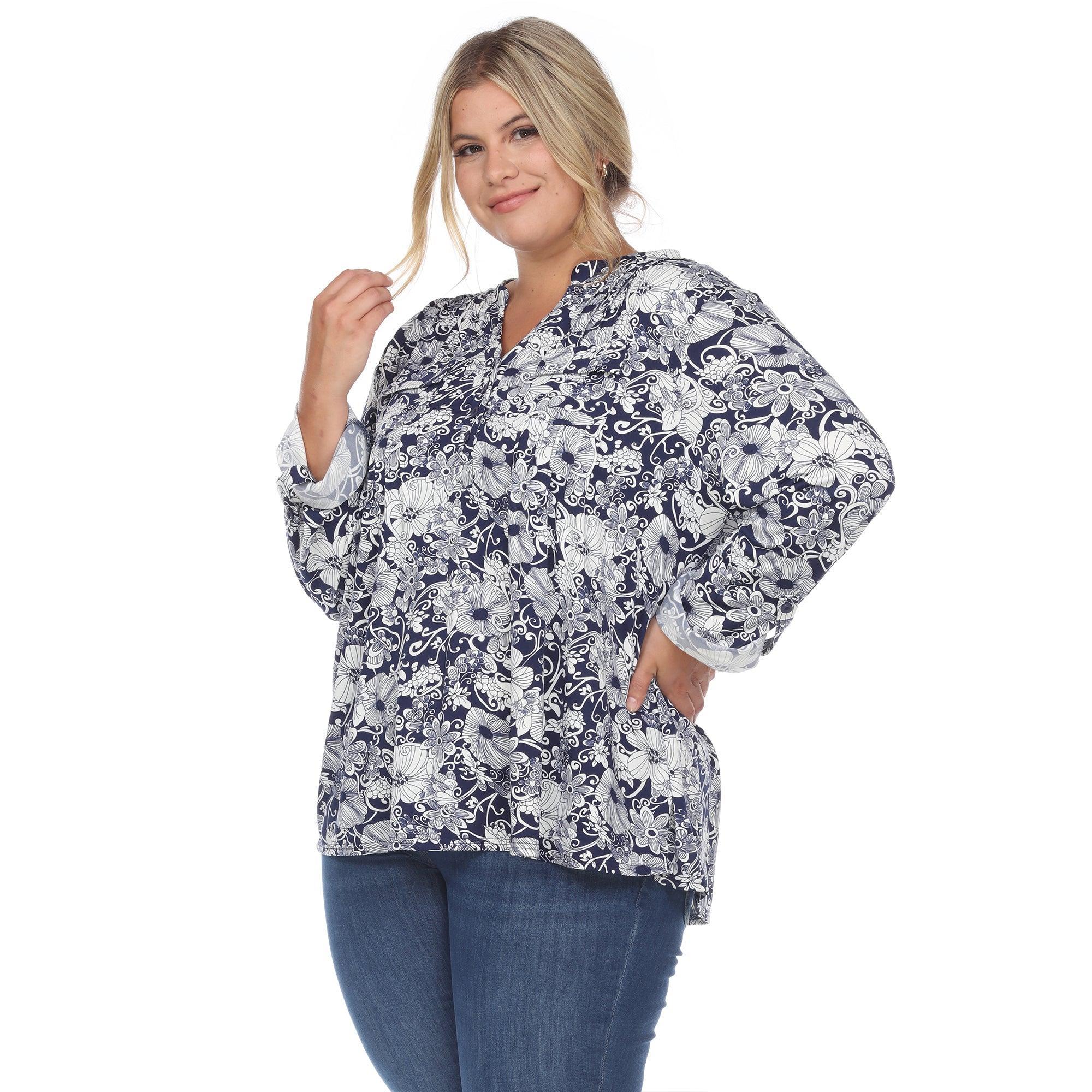 Pleated Long Sleeve Floral Print Blouse - Plus Product Image