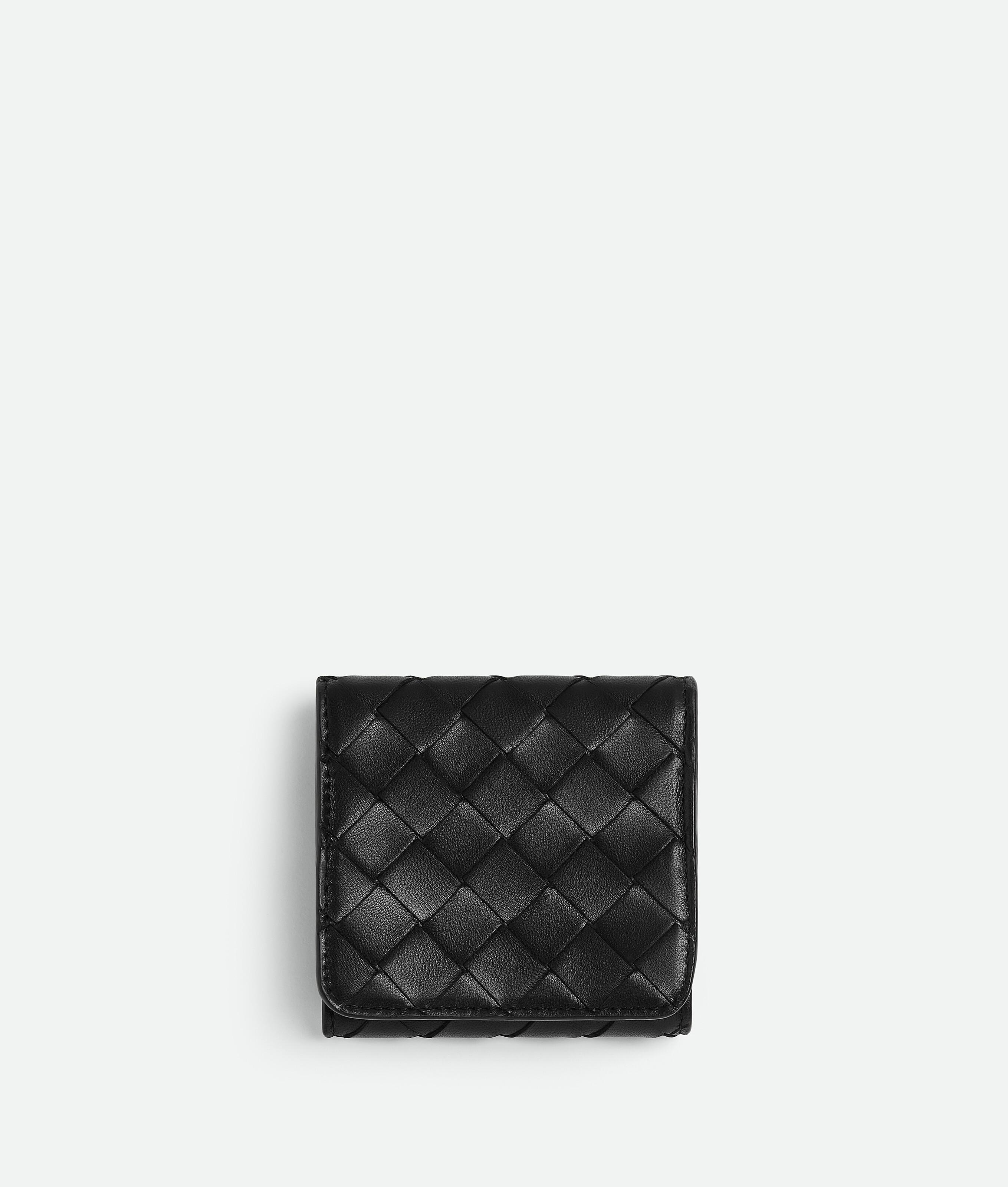 Women's Intrecciato Compact Tri-Fold Wallet in Black Product Image