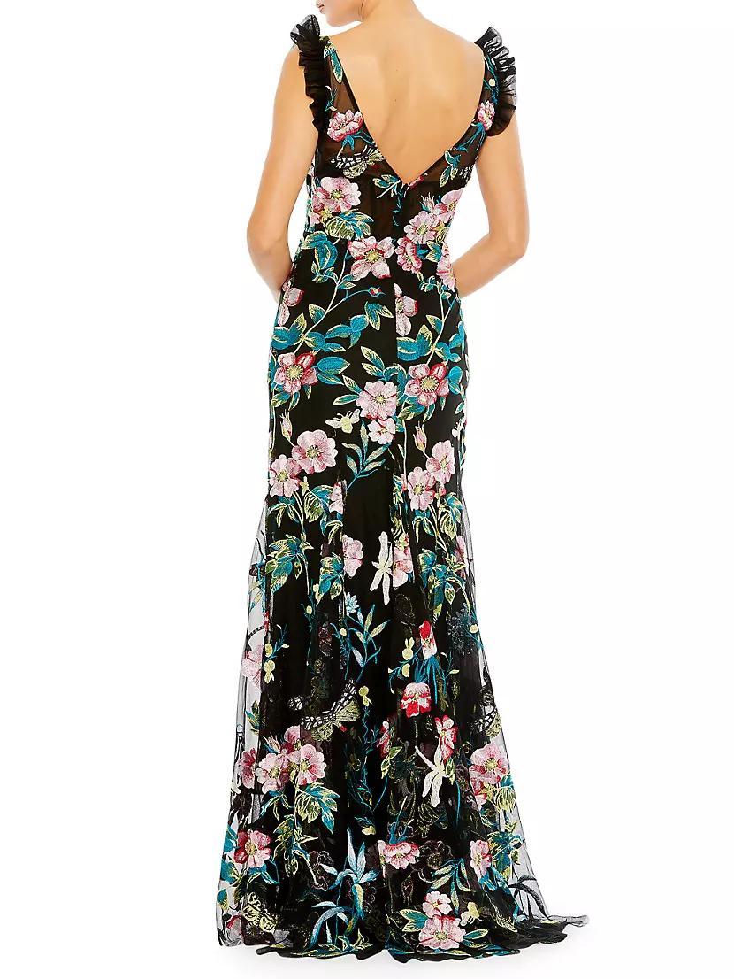 Embroidered Floral Trumpet Gown Product Image