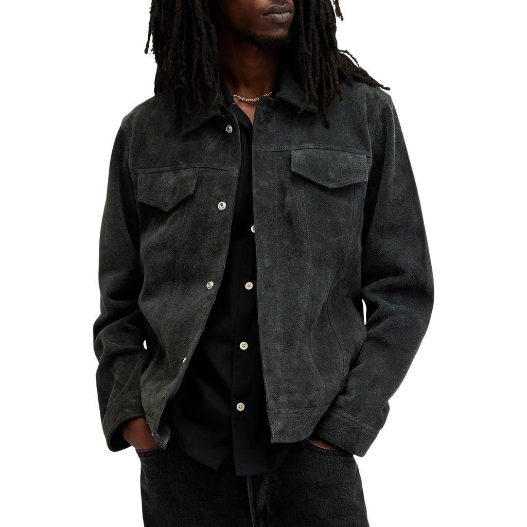 ALLSAINTS Hopper Suede Trucker Jacket In Washed Black Product Image