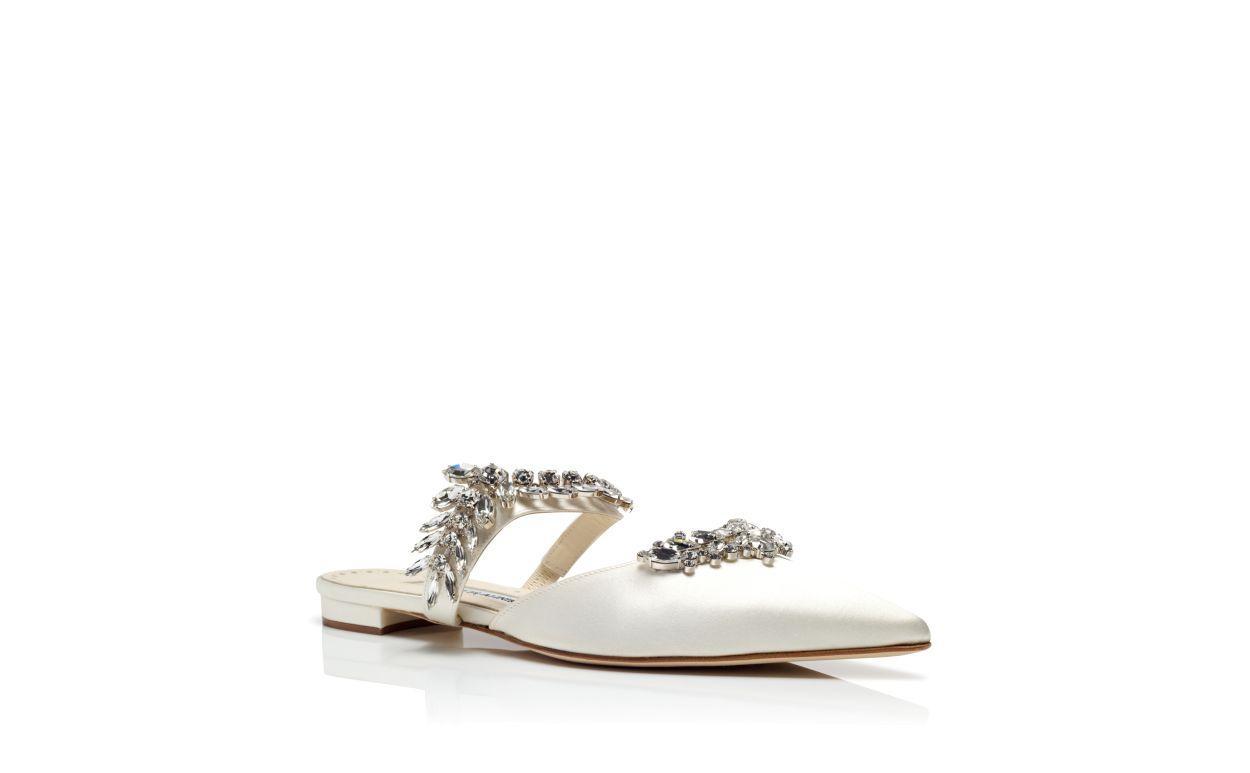 LURUMFLAT Light Cream Satin Crystal Embellished Flat Mules Product Image