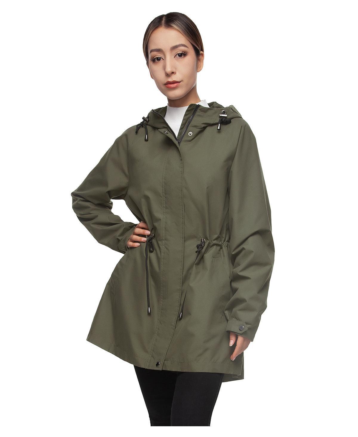 Rokka&Rolla Womens Water-Resistant Hooded Anorak Rain Jacket Trench Coat Product Image