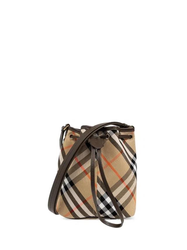 BURBERRY Women's Check Mini Bucket Bag In Grey Product Image