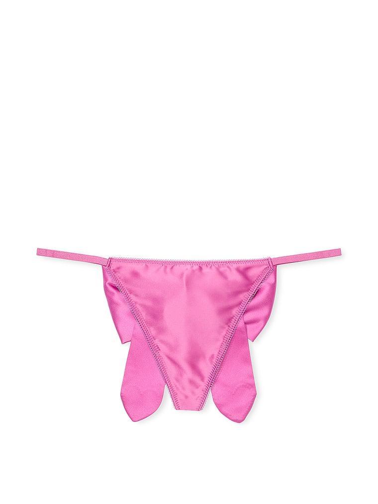 Satin Heart Rhinestone Bow Thong Panty Product Image