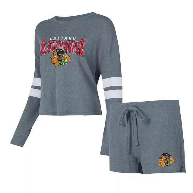 Womens Concepts Sport Charcoal Chicago Blackhawks MeadowLong Sleeve T-Shirt & Shorts Sleep Set Product Image