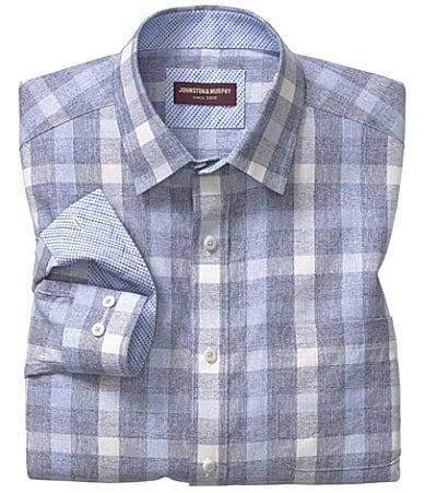 Johnston & Murphy Check Print Linen & Cotton Button-Up Shirt Product Image