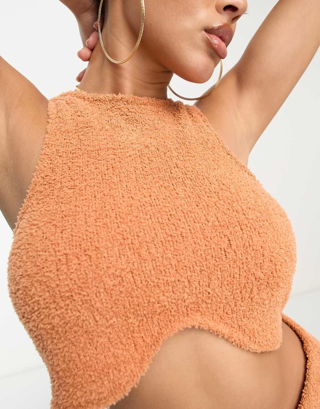 Something New x Klara Hellqvist fluffy wave hem crop top in rust - part of a set Product Image