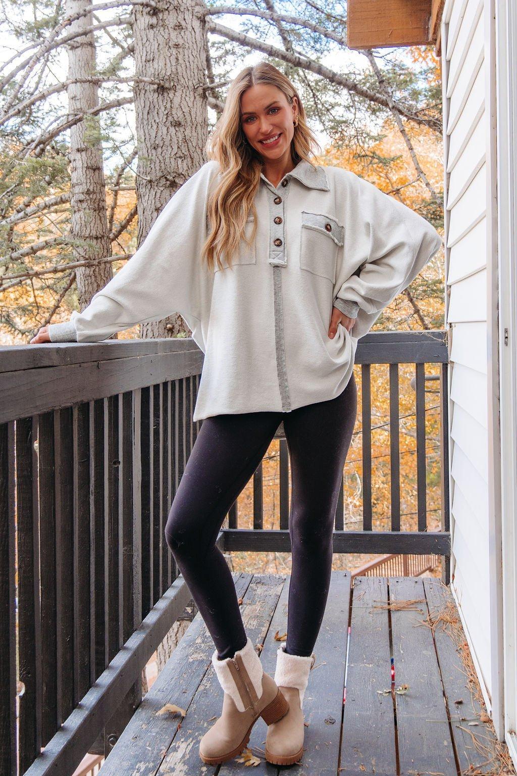 Heather Grey Button Up Thermal Pullover Product Image